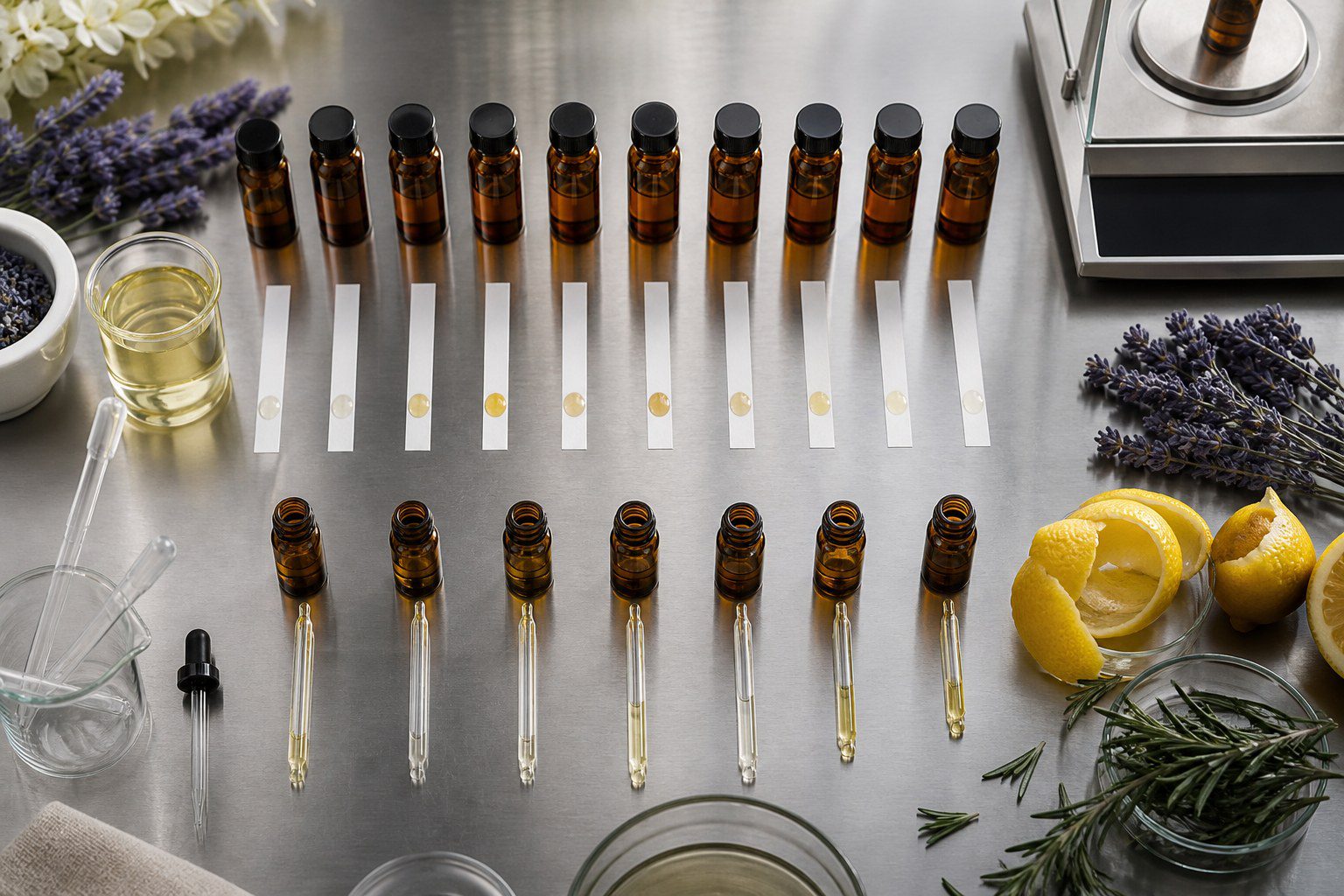 Laboratory comparison of formulated fragrance samples and botanical essential oils
