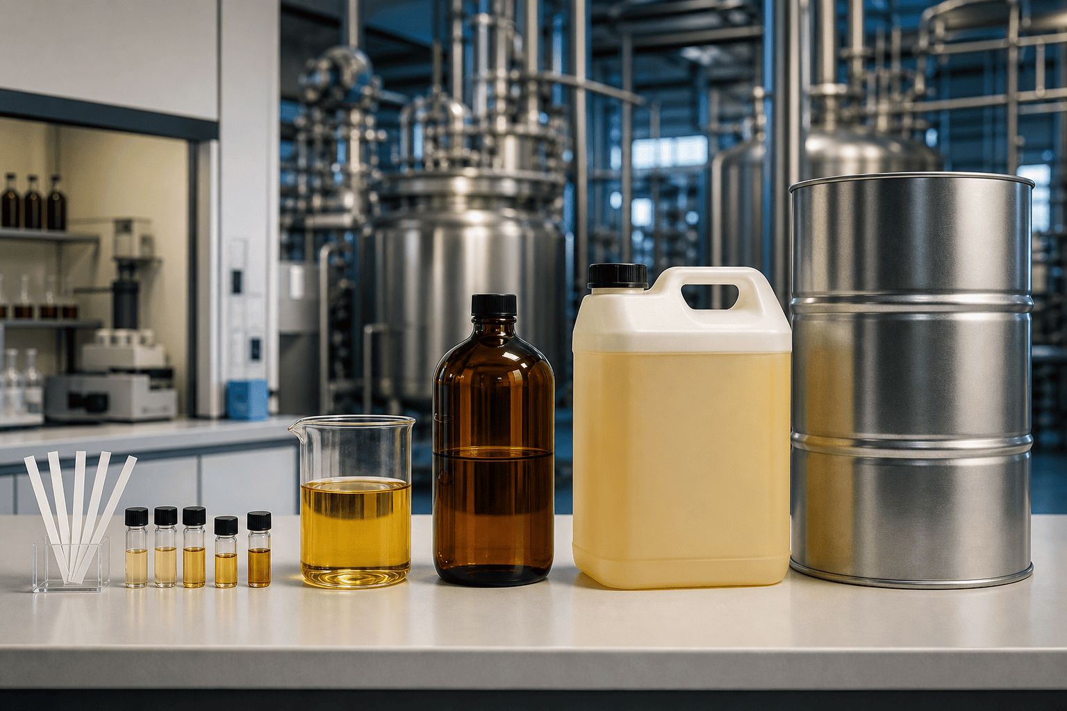 Fragrance oil quantities progressing from laboratory samples to bulk production