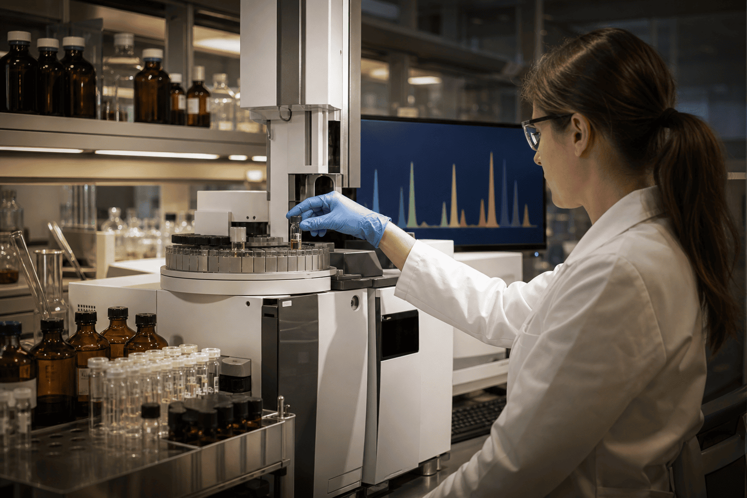 GC-MS analysis of a fragrance reference sample in a modern analytical laboratory