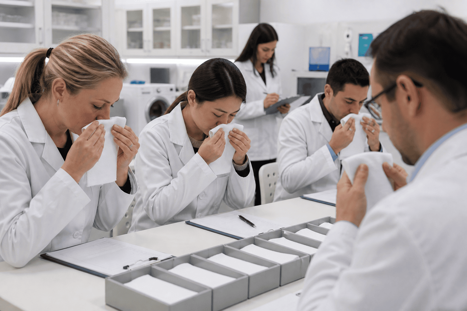 Panel évaluant des textiles lavés dans différentes duretés d’eau