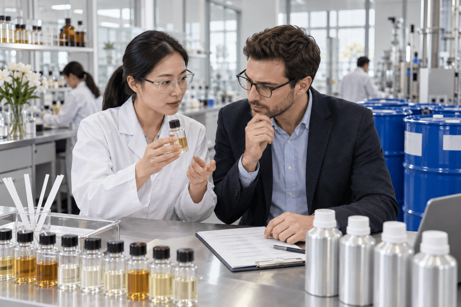 B2B buyer and factory specialist conducting a fragrance supplier quality audit