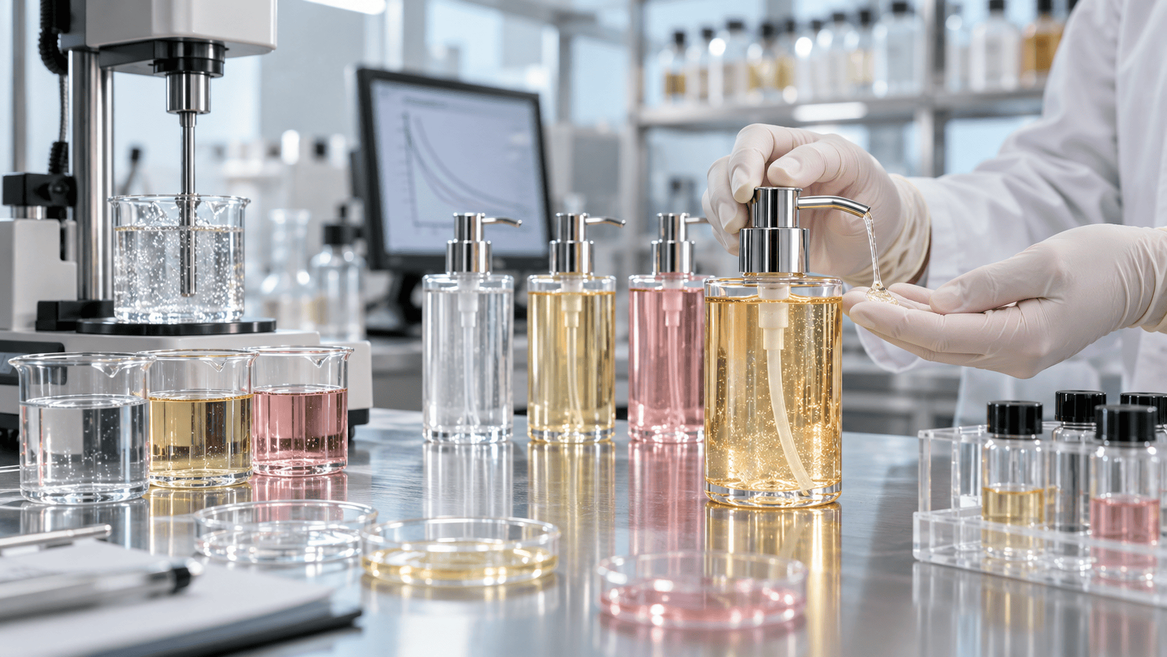 Hand wash pump packaging and viscosity stability testing