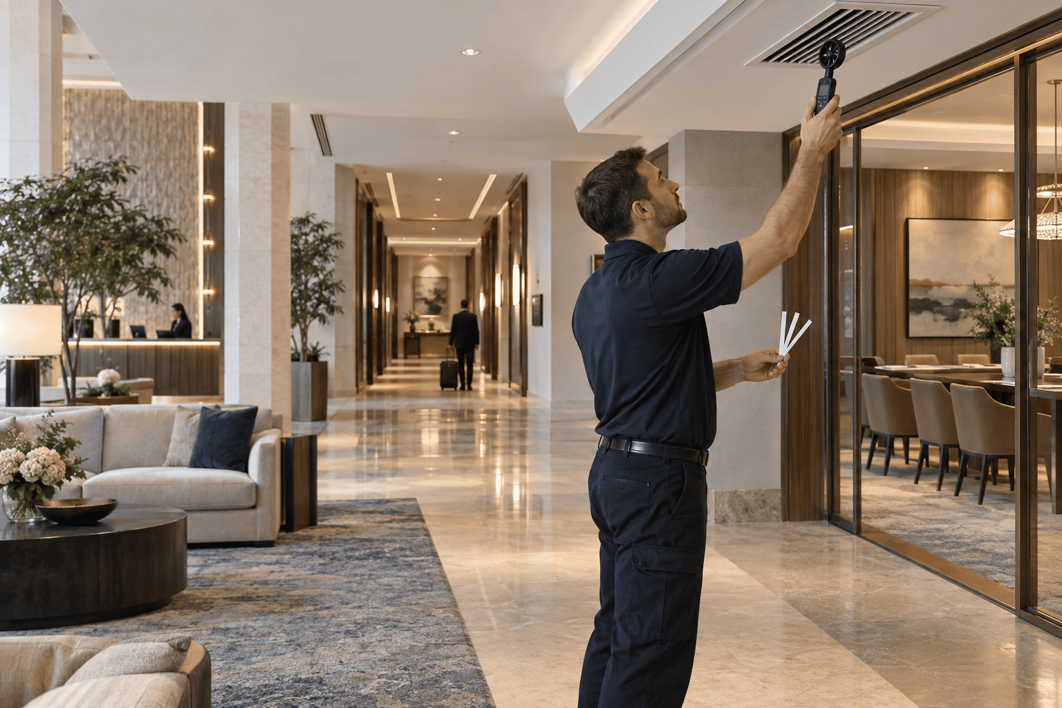 Technician commissioning scent intensity across multiple commercial zones
