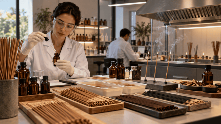 Fragrance oil and incense sticks prepared for controlled application testing