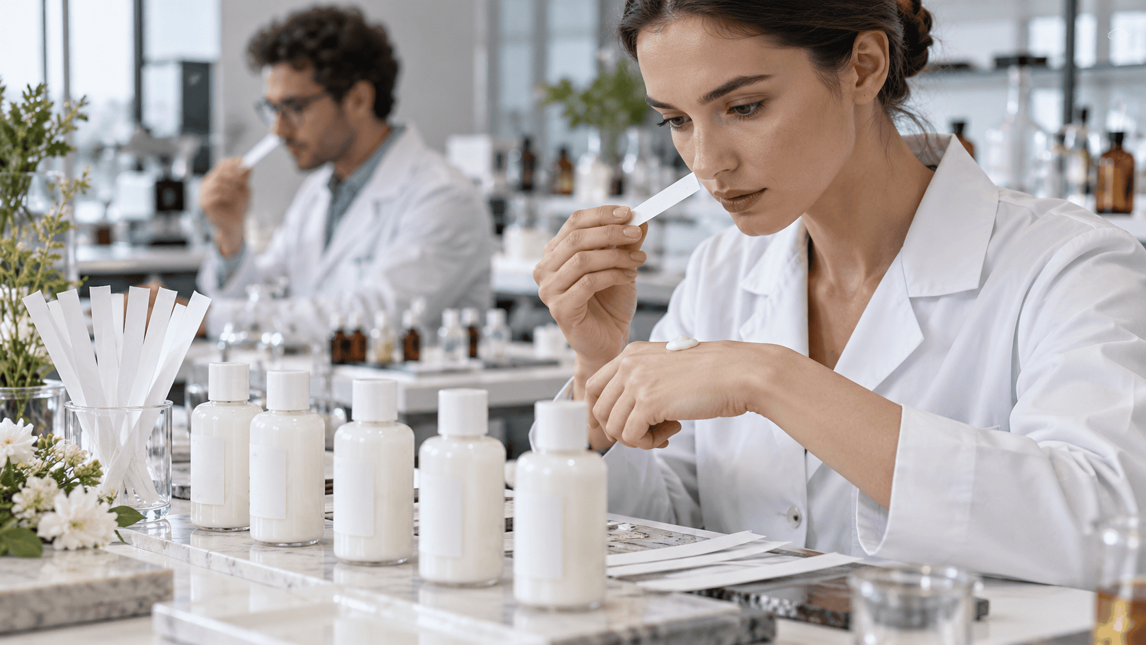 Body lotion skin scent sensory evaluation with coded samples