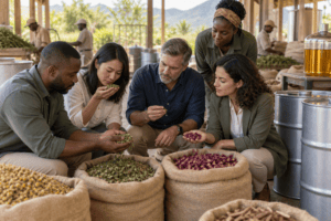 Sustainability team inspecting aromatic-material suppliers and Scope 3 practices