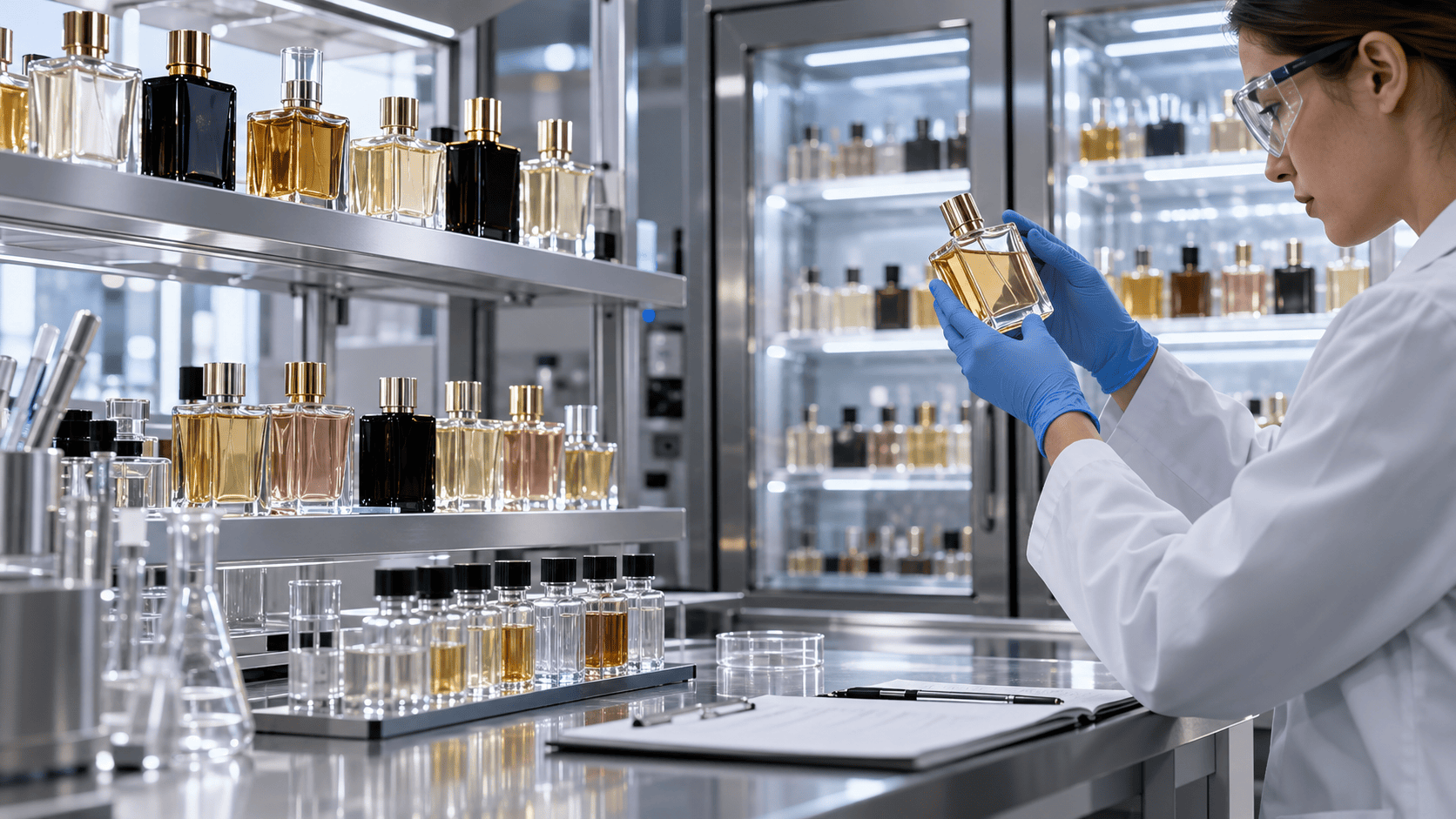 Perfume bottles undergoing maceration and packaging stability review