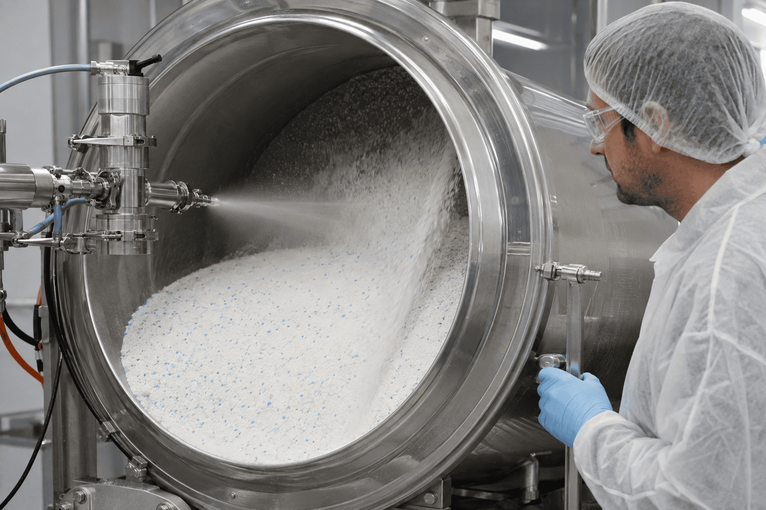Fragrance applied uniformly during pilot powder detergent mixing