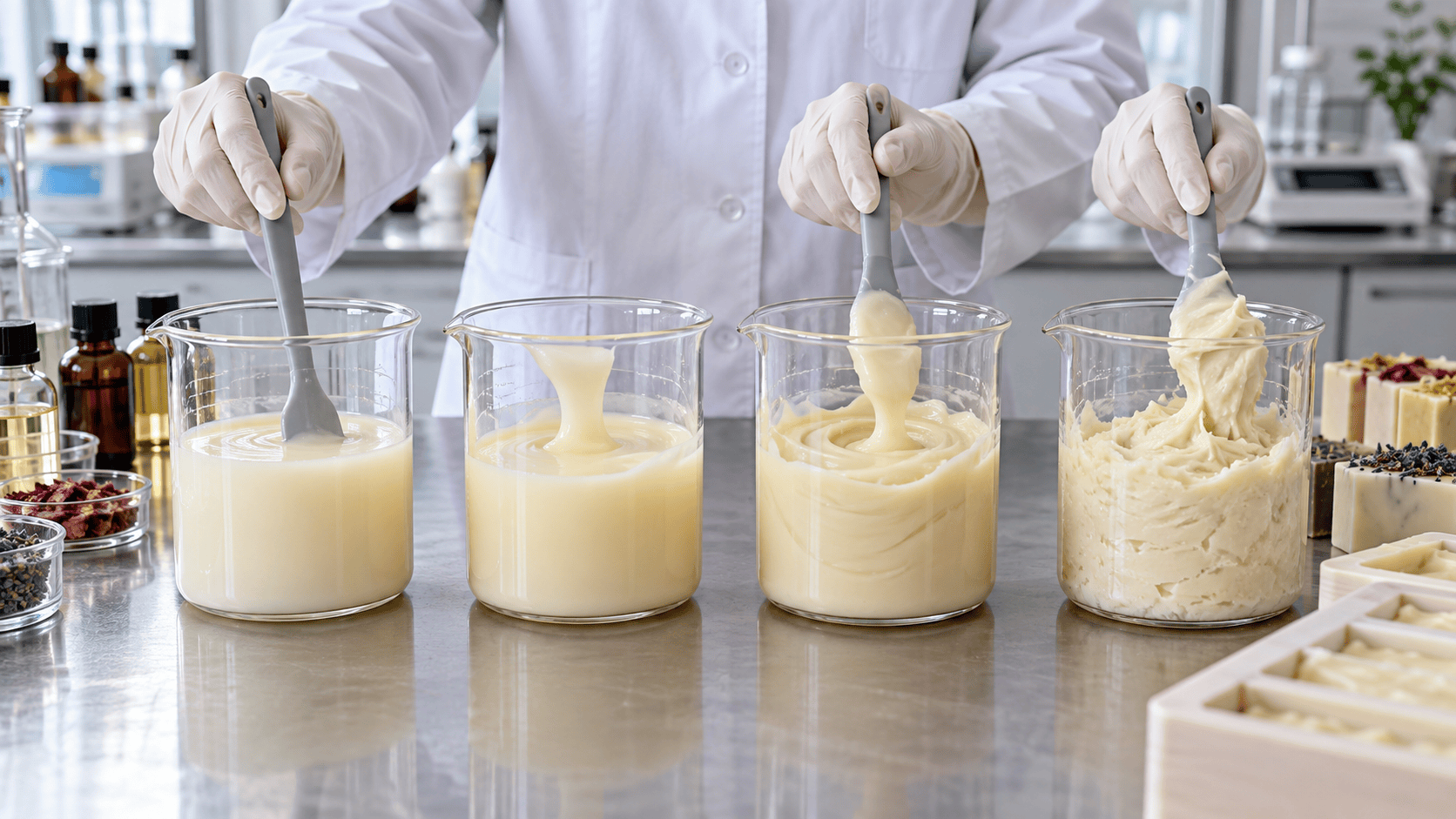 Cold process soap batter compared for fragrance acceleration