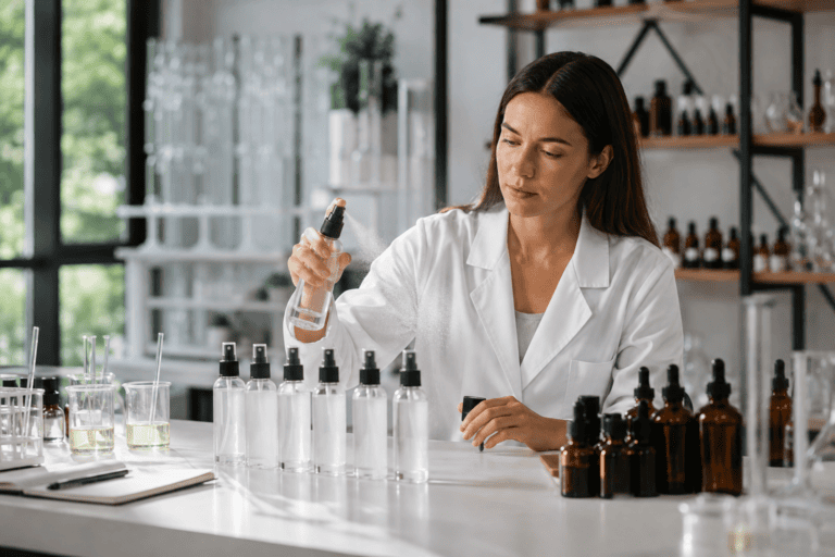 Formulator testing water based air freshener fragrance samples