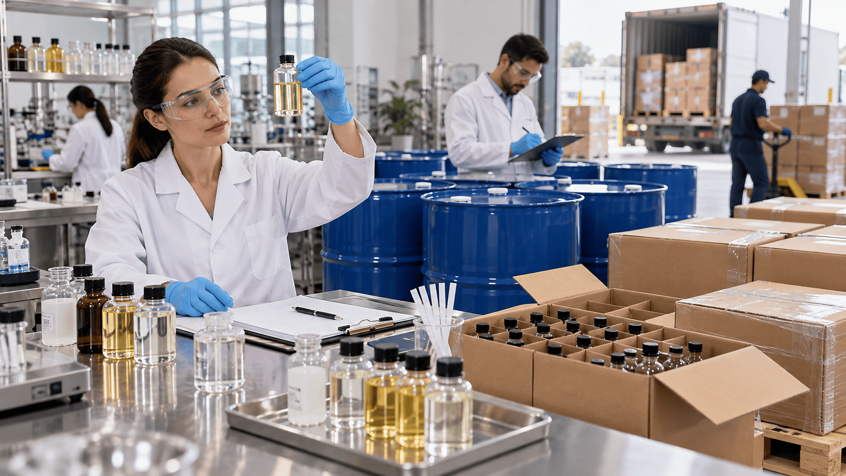 Bulk fragrance oil quality control and shipping preparation
