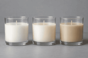 Glass jar candles comparing white, cream and tan wax coloration